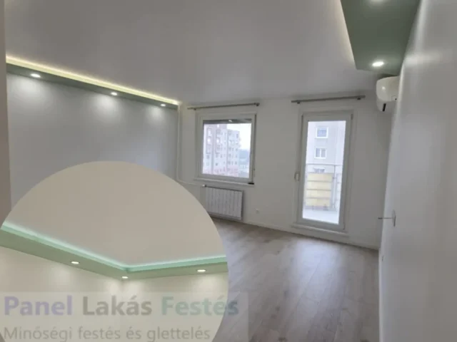 Modern rejtett LED világítás és szobafestés Modern szobafestés rejtett LED világítással és spotlámpás álmennyezettel
